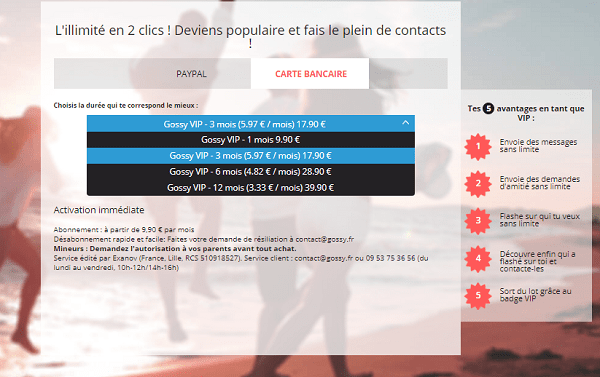 s'abonner à gossy , quels tarifs ? 