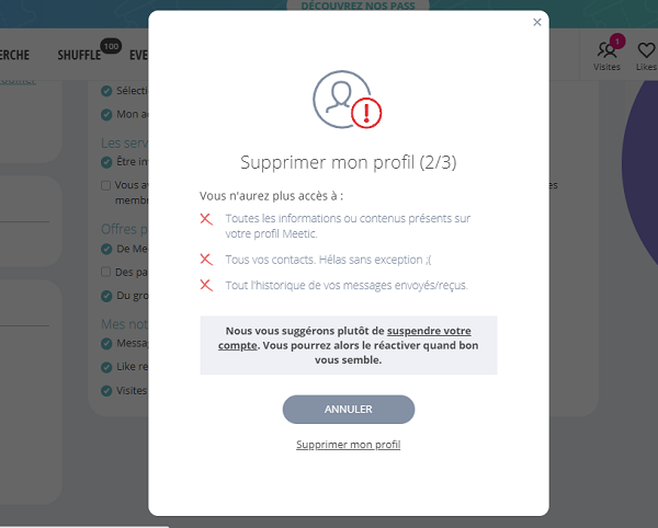 supprimer profil meetic